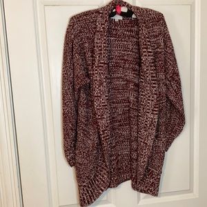 Maroon and white oversized cardigan sweater
